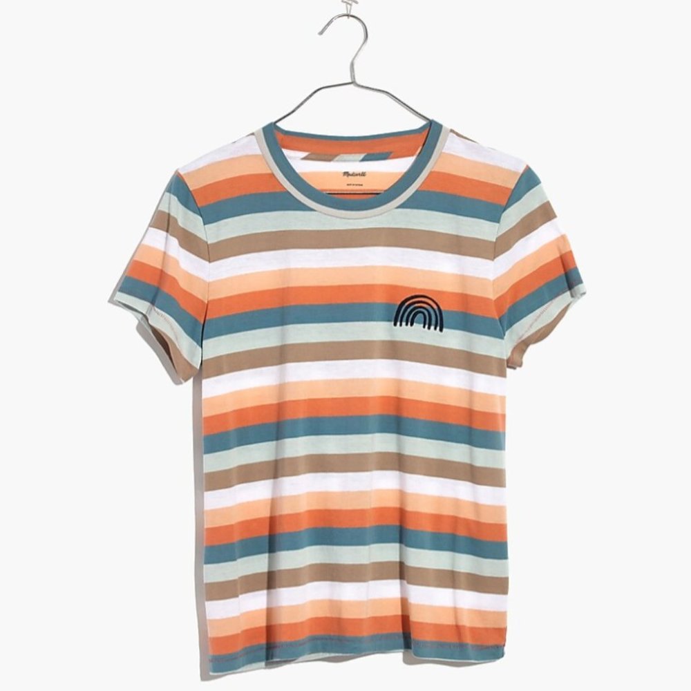 Madewell ~ Embroidered Rainbow Striped Tee